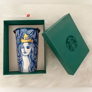 STARBUCKS 2016 ANNIVERSARY GOLD CROWN SIREN CERMAIC TRAVEL MUG IN TEAL